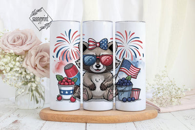 Patriotic Raccoon 20oz Tumbler Wrap Sublimation sassyprint 