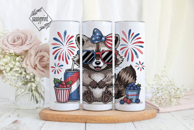 Patriotic Raccoon 20oz Tumbler Wrap Sublimation sassyprint 