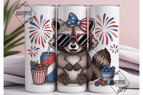 Patriotic Raccoon 20oz Tumbler Wrap Sublimation sassyprint 