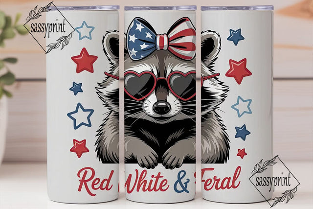 Patriotic Raccoon 20oz Tumbler Wrap Sublimation sassyprint 