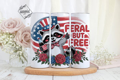 Patriotic Raccoon 20oz Tumbler Wrap Sublimation sassyprint 