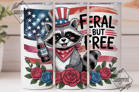 Patriotic Raccoon 20oz Tumbler Wrap Sublimation sassyprint 