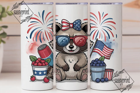 Patriotic Raccoon 20oz Tumbler Wrap Sublimation sassyprint 