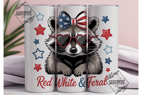 Patriotic Raccoon 20oz Tumbler Wrap Sublimation sassyprint 