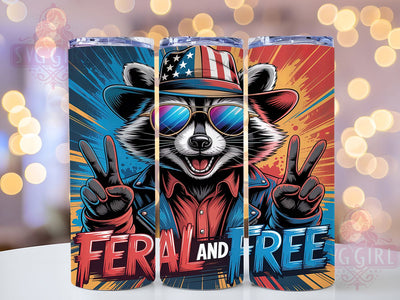 Patriotic Raccoon Feral Tumbler Wrap, American Flag Tumbler, Feral and Free Tumbler, 20oz Skinny Tumbler, Patriotic Raccoon Tumbler, Animal Lover Tumbler, 4th of July Tumbler Sublimation SvggirlplusArt 