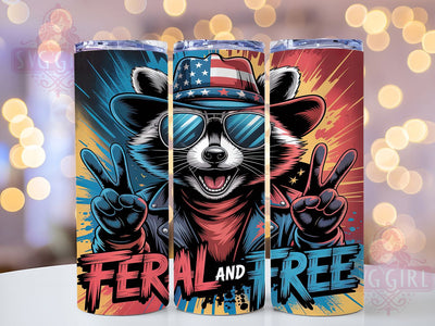 Patriotic Raccoon Feral Tumbler Wrap, American Flag Tumbler, Feral and Free Tumbler, 20oz Skinny Tumbler, Patriotic Raccoon Tumbler, Animal Lover Tumbler, 4th of July Tumbler Sublimation SvggirlplusArt 