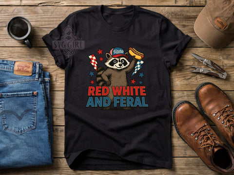 Patriotic Raccoon Fun T-Shirt PNG, Patriotic Raccoon, Americana Style, Cartoon Animal, Sublimation PNG, Independence Day, Funny Wildlife Sublimation SvggirlplusArt 