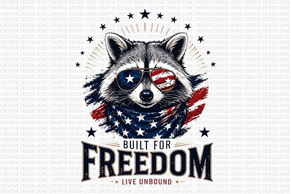 Patriotic Raccoon PNG Built For Freedom Sublimation Design SVG BillahCrafts 