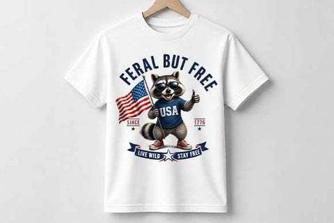 Patriotic Raccoon PNG Feral But Free Americana Sublimation Design SVG BillahCrafts 