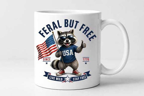 Patriotic Raccoon PNG Feral But Free Americana Sublimation Design SVG BillahCrafts 