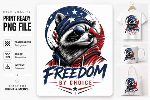 Patriotic Raccoon PNG Freedom Sublimation Design Digital Download SVG BillahCrafts 