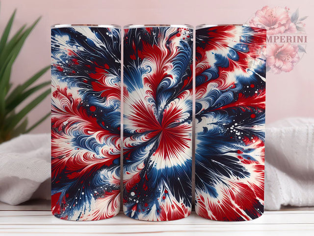 Patriotic Red White Blue Ink Tumbler, Red White Blue Wrap, 20oz Tumbler Sublimation, USA Ink Swirl Design, Independence Day Tumbler, Abstract Freedom Wrap, Stars & Stripes Ink Sublimation Sublimation Li Zamperini 