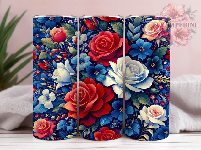 Patriotic Red White Blue Rose Tumbler, 4th of July Flowers, Red White Blue Roses, American Floral Design, USA Patriotic Art, 20oz Tumbler, Sublimation Design Sublimation Li Zamperini 