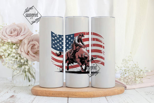 Patriotic Rodeo Bull Rider 20oz Tumbler Sublimation sassyprint 