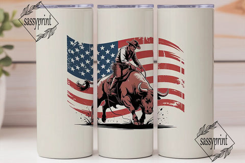 Patriotic Rodeo Bull Rider 20oz Tumbler Sublimation sassyprint 