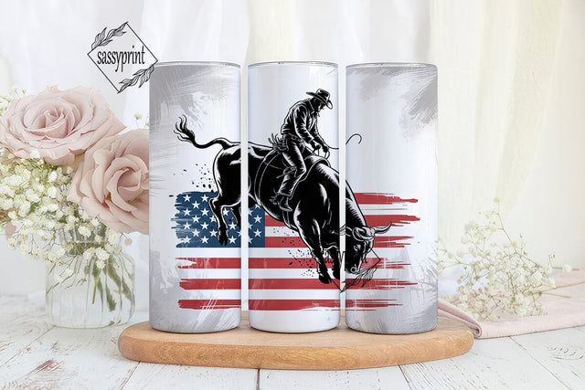 Patriotic Rodeo Bull Rider 20oz Tumbler Sublimation sassyprint 