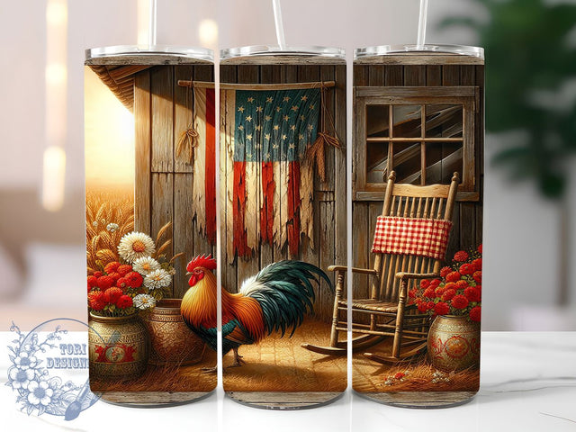 Patriotic Rooster 20oz Tumbler, USA Flag Wrap, Sublimation Gift, Patriotic Mug, 20oz Tumbler Design, Rooster Graphic, American Pride Theme Sublimation ToriDesigns 