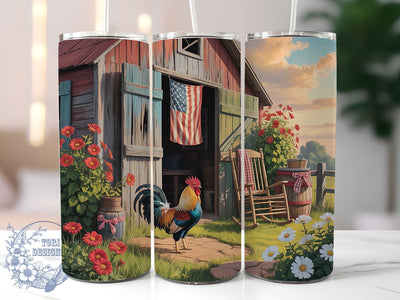Patriotic Rooster 20oz Tumbler, USA Flag Wrap, Sublimation Gift, Patriotic Mug, 20oz Tumbler Design, Rooster Graphic, American Pride Theme Sublimation ToriDesigns 