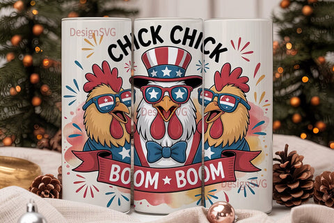 Patriotic Rooster Tumbler Wrap Sublimation DesignSVG 