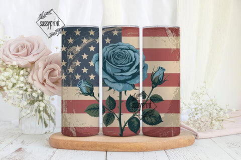 Patriotic Rose 20oz Tumbler Design Sublimation sassyprint 