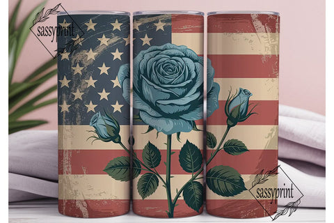 Patriotic Rose 20oz Tumbler Design Sublimation sassyprint 