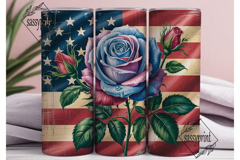 Patriotic Rose 20oz Tumbler Design Sublimation sassyprint 