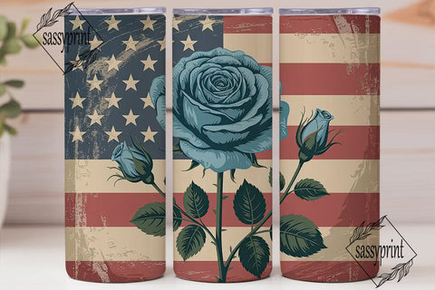 Patriotic Rose 20oz Tumbler Design Sublimation sassyprint 