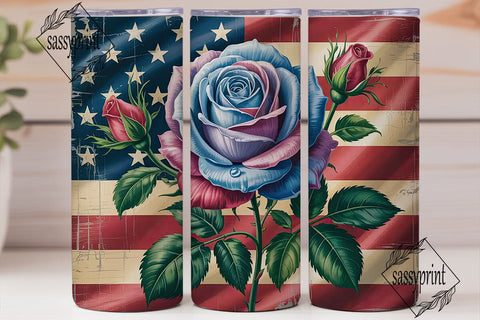 Patriotic Rose 20oz Tumbler Design Sublimation sassyprint 