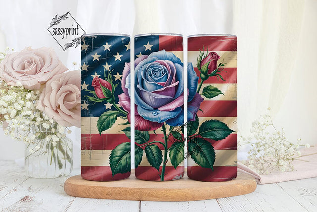 Patriotic Rose 20oz Tumbler Design Sublimation sassyprint 