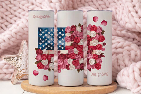 Patriotic Rose Flag 20oz Tumbler Wrap Sublimation DesignSVG 