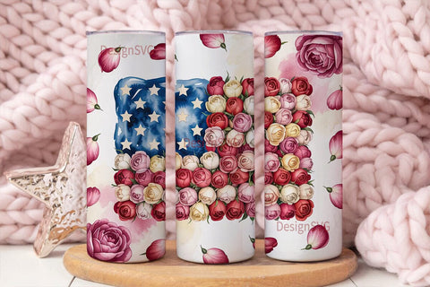 Patriotic Rose Flag 20oz Tumbler Wrap Sublimation DesignSVG 