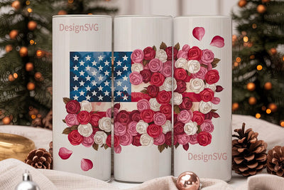 Patriotic Rose Flag 20oz Tumbler Wrap Sublimation DesignSVG 