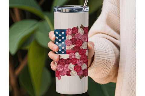 Patriotic Rose Flag 20oz Tumbler Wrap Sublimation DesignSVG 