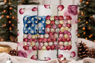 Patriotic Rose Flag 20oz Tumbler Wrap Sublimation DesignSVG 