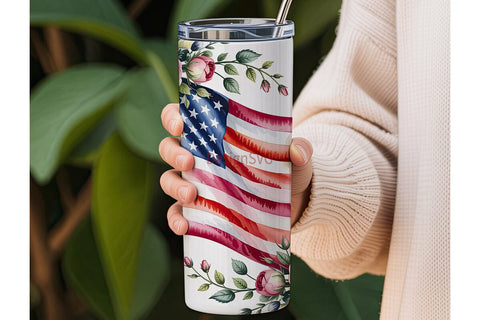 Patriotic Roses 20oz Tumbler Wrap Sublimation DesignSVG 