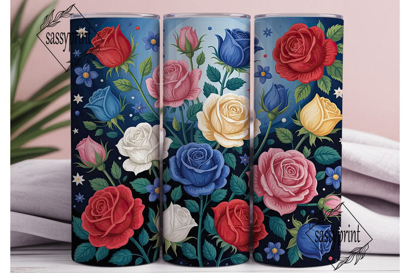Patriotic Roses 20oz Tumbler Wrap Sublimation sassyprint 