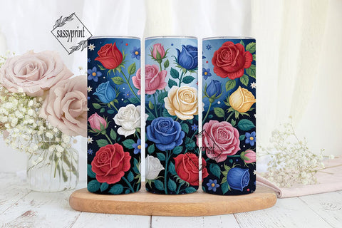Patriotic Roses 20oz Tumbler Wrap Sublimation sassyprint 