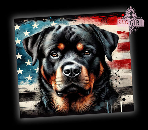 Patriotic Rottweiler 20oz Tumbler Wrap, American Flag Mug, 20oz Drinkware, Dog Lover Gift, Patriotic Dog Tumbler, Rottweiler Gift, USA Flag Design Sublimation SvggirlplusArt 