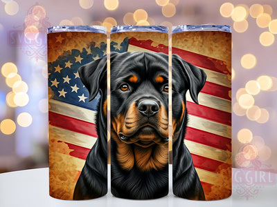Patriotic Rottweiler 20oz Tumbler Wrap, American Flag Mug, 20oz Drinkware, Dog Lover Gift, Patriotic Dog Tumbler, Rottweiler Gift, USA Flag Design Sublimation SvggirlplusArt 