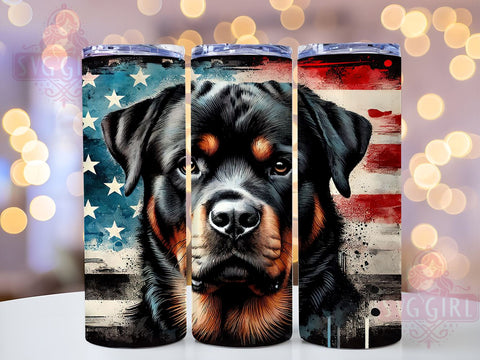 Patriotic Rottweiler 20oz Tumbler Wrap, American Flag Mug, 20oz Drinkware, Dog Lover Gift, Patriotic Dog Tumbler, Rottweiler Gift, USA Flag Design Sublimation SvggirlplusArt 