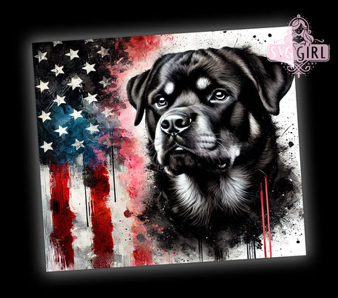 Patriotic Rottweiler 20oz Tumbler Wrap, American Flag Mug, 20oz Drinkware, Dog Lover Gift, Patriotic Dog Tumbler, Rottweiler Gift, USA Flag Design Sublimation SvggirlplusArt 