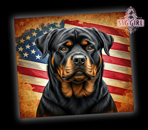 Patriotic Rottweiler 20oz Tumbler Wrap, American Flag Mug, 20oz Drinkware, Dog Lover Gift, Patriotic Dog Tumbler, Rottweiler Gift, USA Flag Design Sublimation SvggirlplusArt 