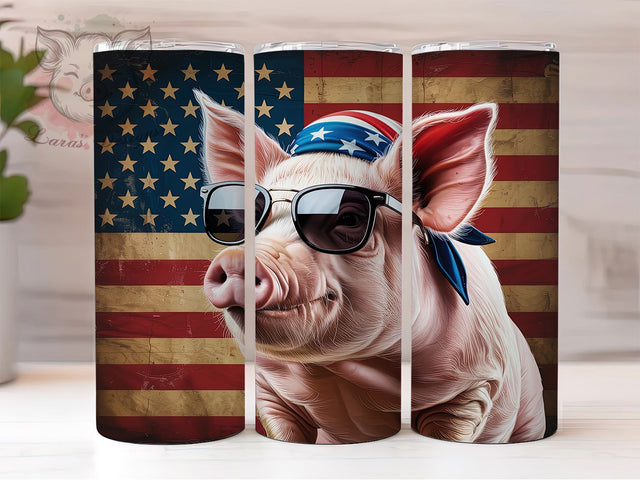 Patriotic Rustic Farm Pig Tumbler, Farmhouse Pig Tumbler, Rustic Pig Wrap, Whimsical Pig Wrap, Country Pig Wrap, Sublimation Design, Trendy Gift Idea Sublimation Lara' s Designs 