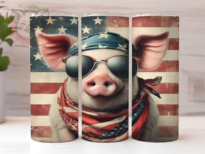 Patriotic Rustic Farm Pig Tumbler, Farmhouse Pig Tumbler, Rustic Pig Wrap, Whimsical Pig Wrap, Country Pig Wrap, Sublimation Design, Trendy Gift Idea Sublimation Lara' s Designs 