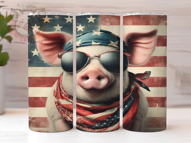 Patriotic Rustic Farm Pig Tumbler, Farmhouse Pig Tumbler, Rustic Pig Wrap, Whimsical Pig Wrap, Country Pig Wrap, Sublimation Design, Trendy Gift Idea Sublimation Lara' s Designs 