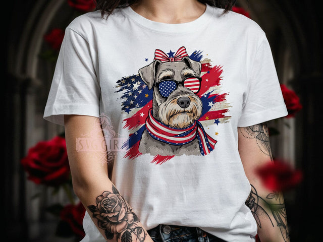 Patriotic Schnauzer Pup T-Shirt PNG, Miniature Schnauzer, Patriotic Pup, 4th Of July Shirt, Sublimation PNG, Independence Day, Salt And Pepper Fur Sublimation SvggirlplusArt 