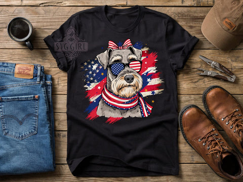 Patriotic Schnauzer Pup T-Shirt PNG, Miniature Schnauzer, Patriotic Pup, 4th Of July Shirt, Sublimation PNG, Independence Day, Salt And Pepper Fur Sublimation SvggirlplusArt 