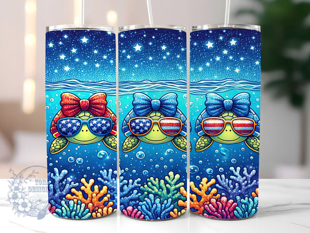 Patriotic Sea Turtle 20oz Skinny Tumbler, 4th of July Tumbler Png, Straight & Tapered Tumbler Wrap, Instant Digital Download Sublimation ToriDesigns 