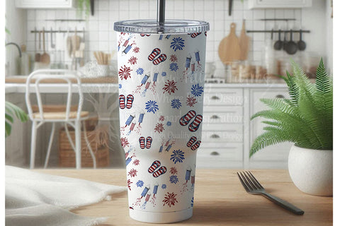 Patriotic Seamless Design | Red white and blue | Flip flop and fireworks | sublimation design | scrapbooking print design 12 x 12 300 dpi Sublimation Willow Paige Farms 