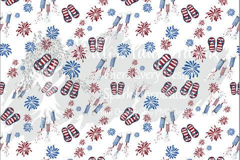 Patriotic Seamless Design | Red white and blue | Flip flop and fireworks | sublimation design | scrapbooking print design 12 x 12 300 dpi Sublimation Willow Paige Farms 